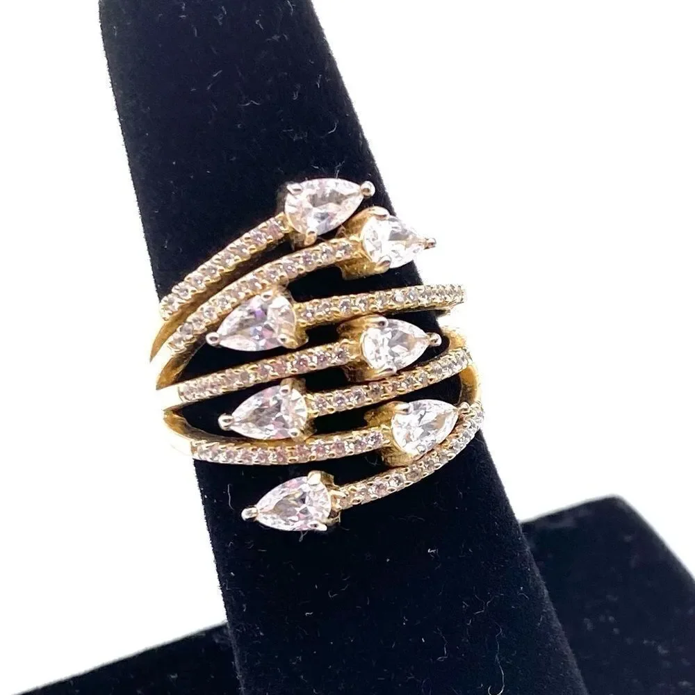 Stunning Sterling Silver Layered wrap‎ Cocktail Ring Size 6